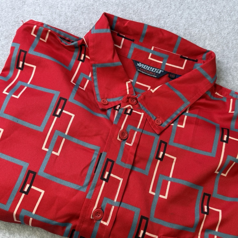 Mecca Shirtworks XXL Red Geometric Print Button Down Hip‎ Hop Streetwear